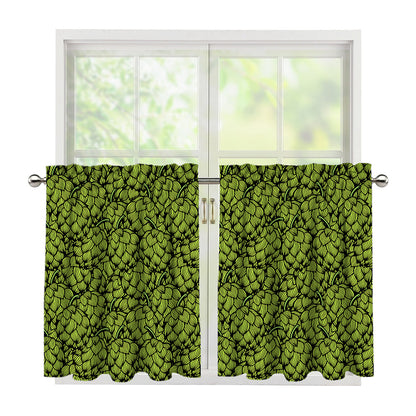 Green Hop Cone Pattern Print Tier Curtains