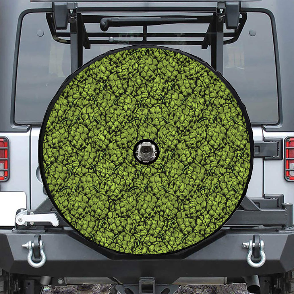 Green Hop Cone Pattern Print Tire Cover With Camera Hole