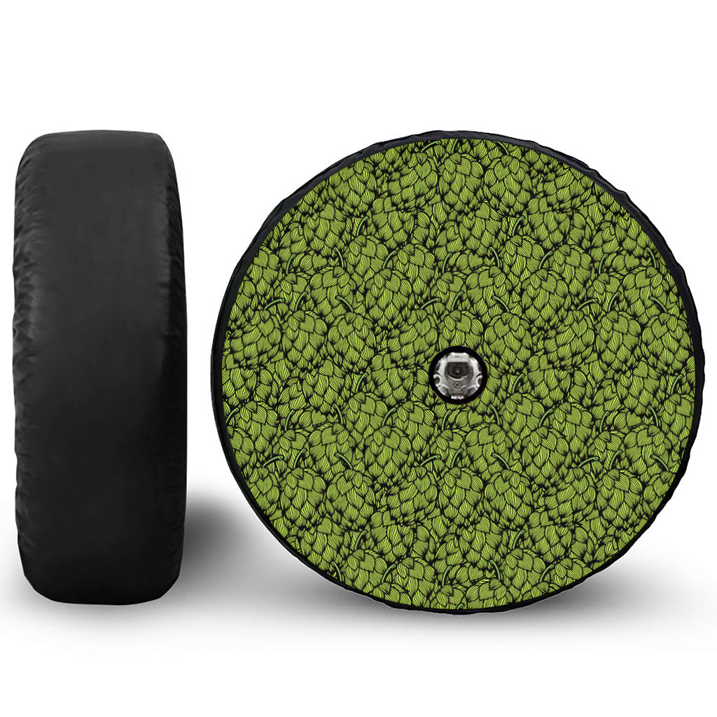 Green Hop Cone Pattern Print Tire Cover With Camera Hole