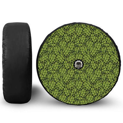 Green Hop Cone Pattern Print Tire Cover With Camera Hole