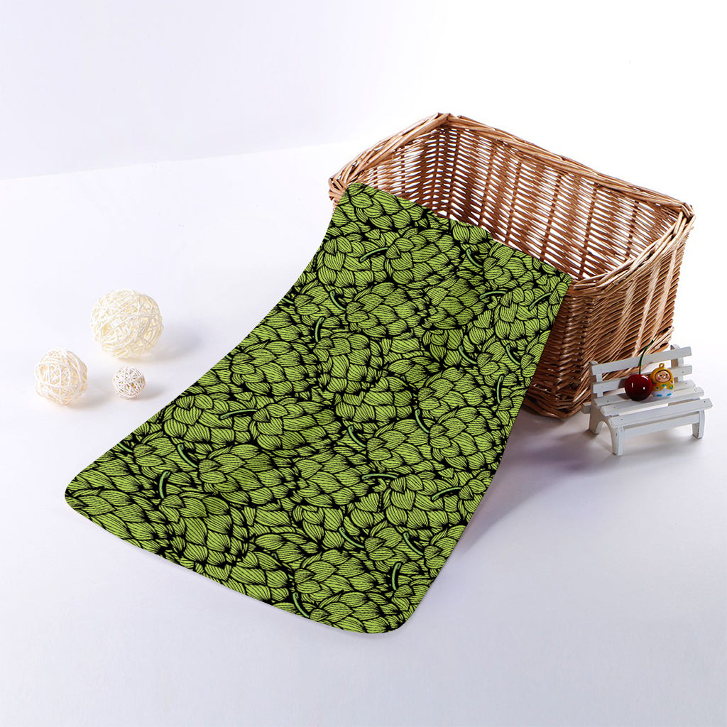 Green Hop Cone Pattern Print Towel