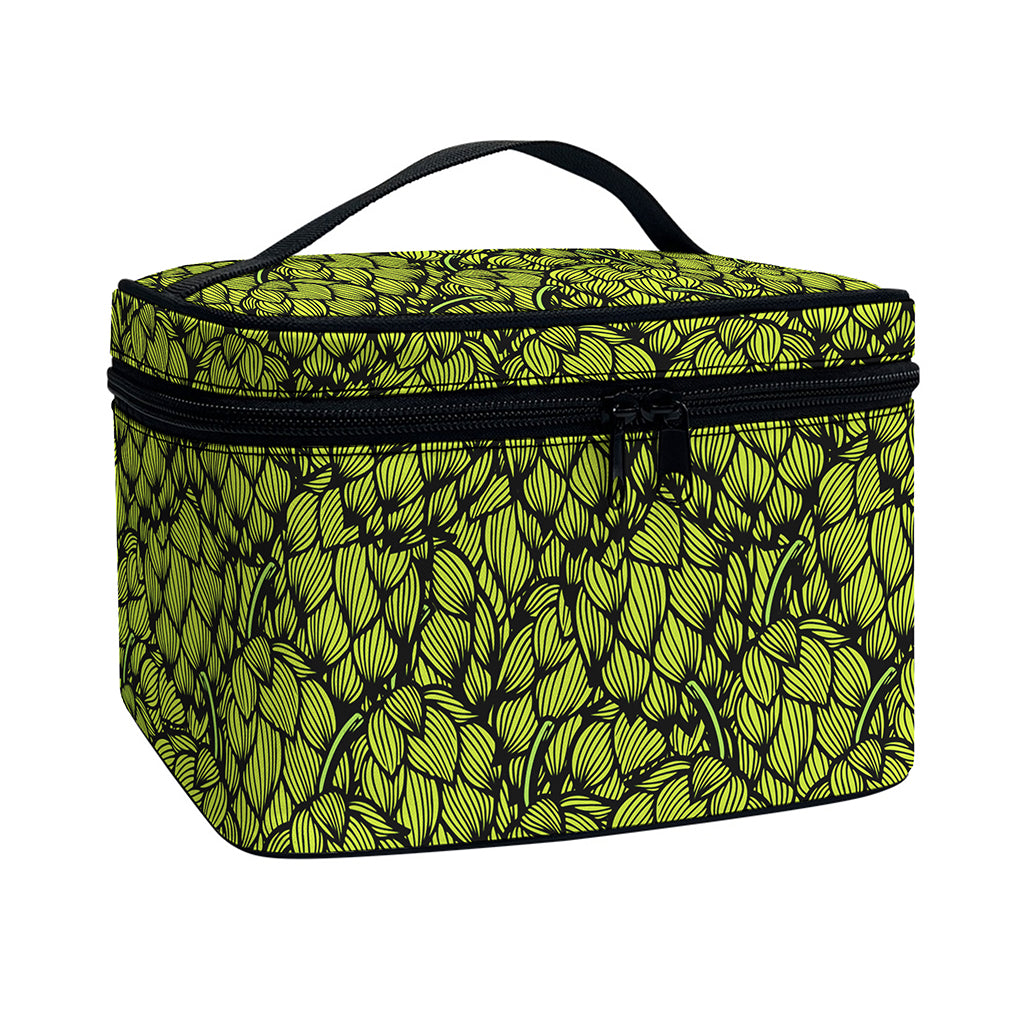 Green Hop Cone Pattern Print Travel Makeup Bag
