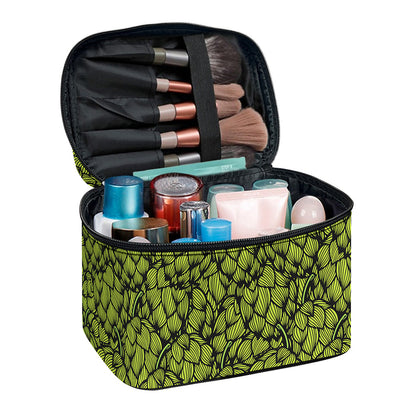 Green Hop Cone Pattern Print Travel Makeup Bag