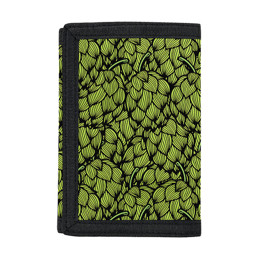 Green Hop Cone Pattern Print Trifold Wallet