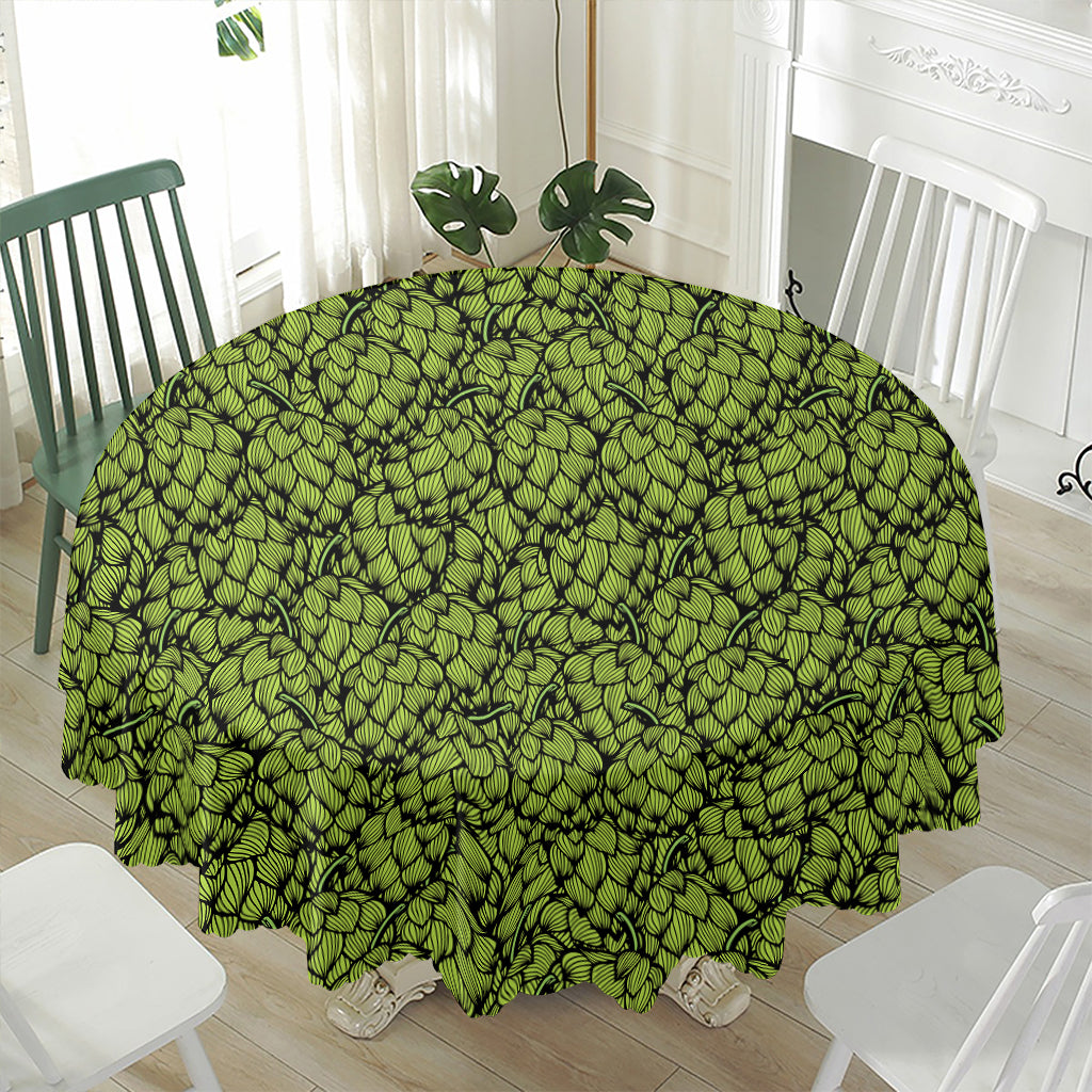 Green Hop Cone Pattern Print Waterproof Round Tablecloth