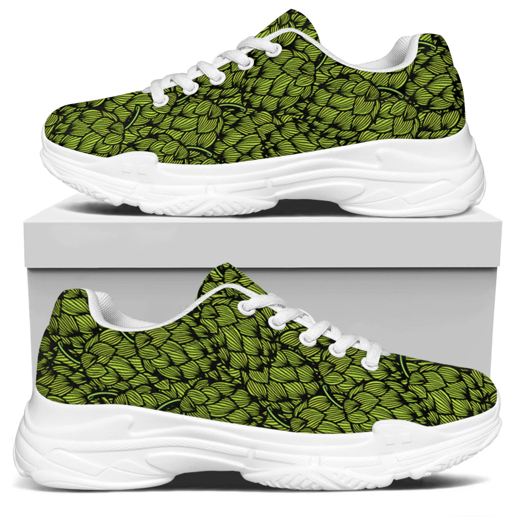 Green Hop Cone Pattern Print White Chunky Shoes