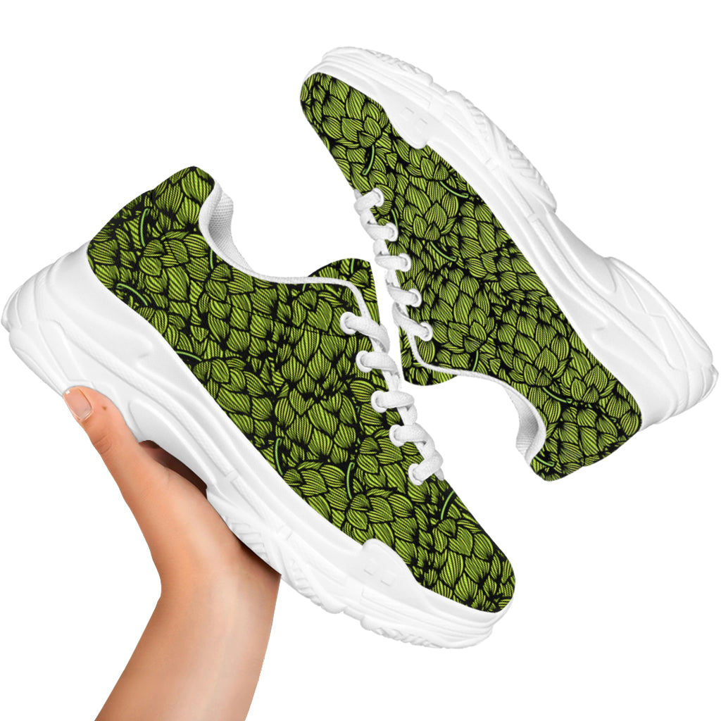 Green Hop Cone Pattern Print White Chunky Shoes