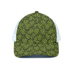 Green Hop Cone Pattern Print White Mesh Trucker Cap