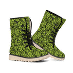 Green Hop Cone Pattern Print Winter Boots