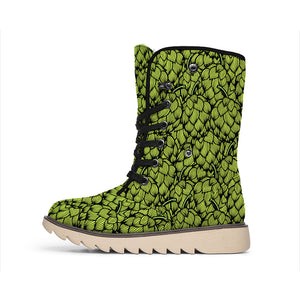 Green Hop Cone Pattern Print Winter Boots