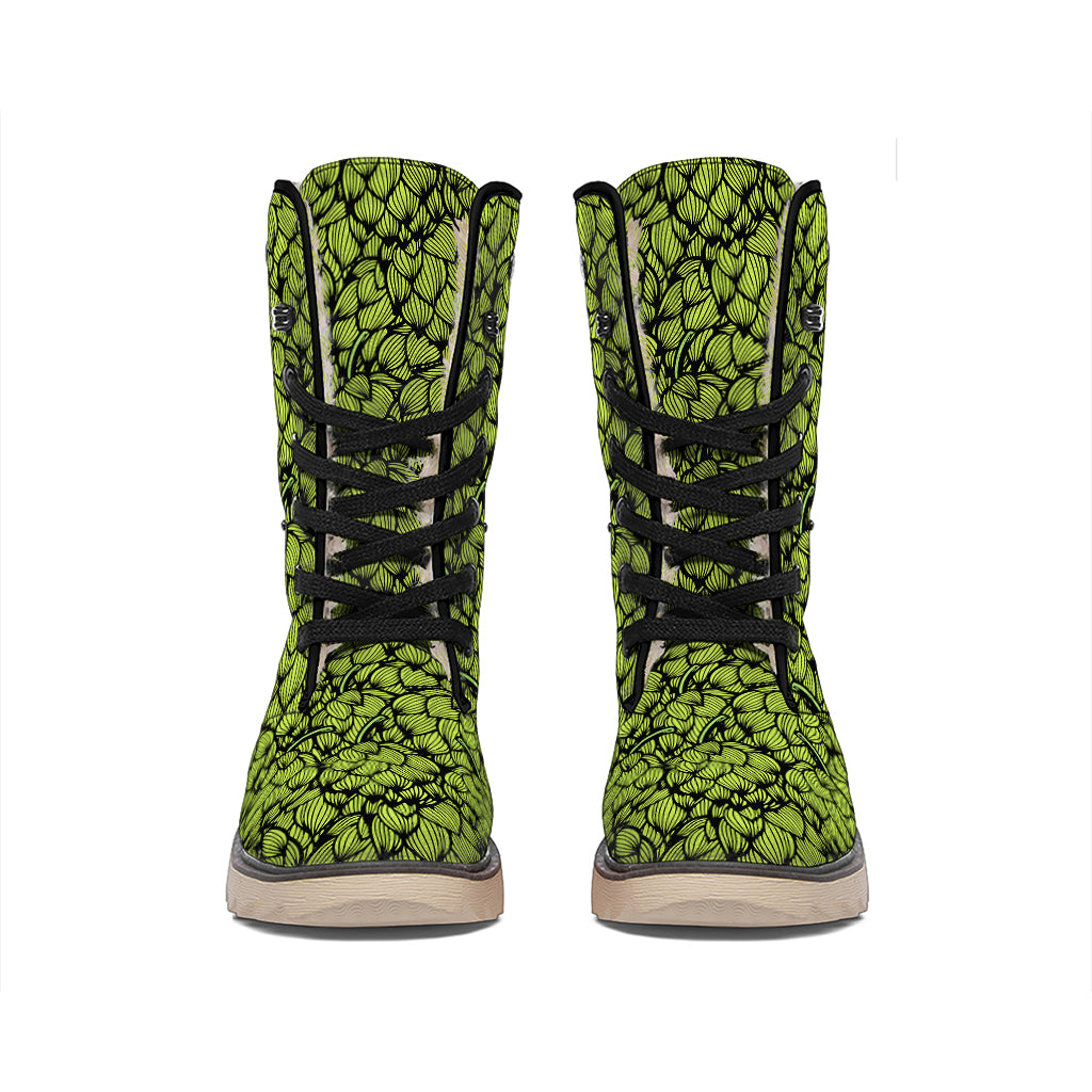 Green Hop Cone Pattern Print Winter Boots