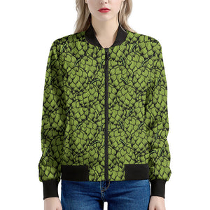 Green Hop Cone Pattern Print Women's Bomber Jacket