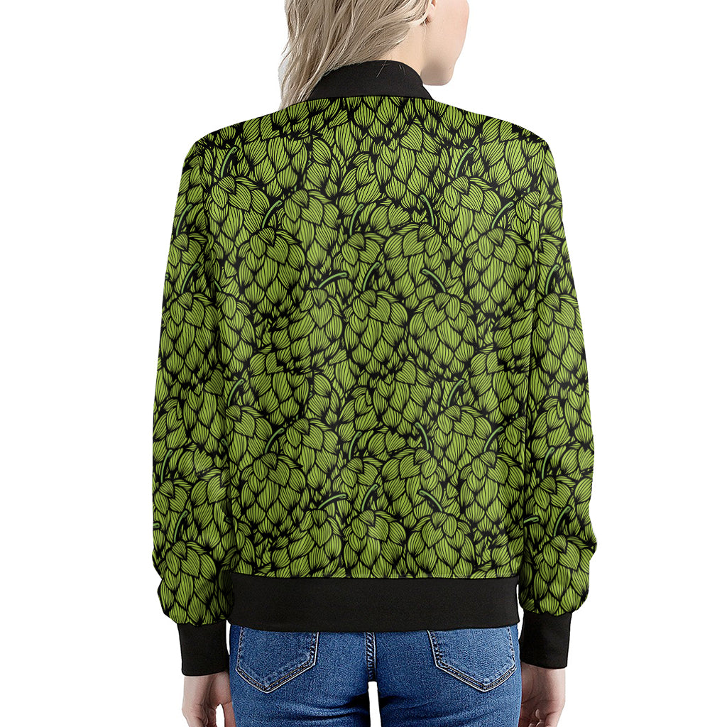 Green Hop Cone Pattern Print Women's Bomber Jacket