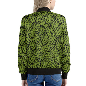 Green Hop Cone Pattern Print Women's Bomber Jacket