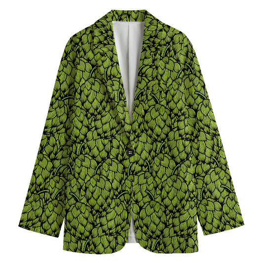 Green Hop Cone Pattern Print Women's Cotton Blazer