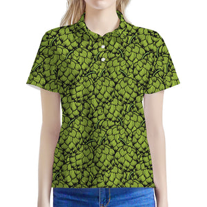 Green Hop Cone Pattern Print Women's Polo Shirt