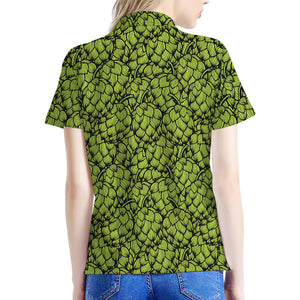 Green Hop Cone Pattern Print Women's Polo Shirt