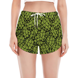 Green Hop Cone Pattern Print Women's Split Running Shorts