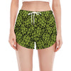 Green Hop Cone Pattern Print Women's Split Running Shorts