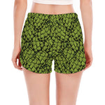 Green Hop Cone Pattern Print Women's Split Running Shorts