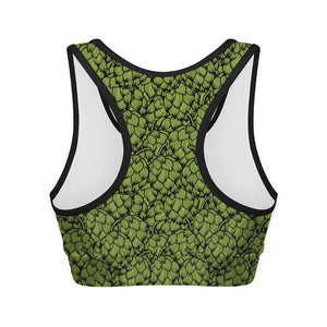 Green Hop Cone Pattern Print Women's Sports Bra