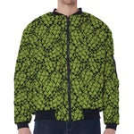 Green Hop Cone Pattern Print Zip Sleeve Bomber Jacket