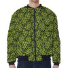 Green Hop Cone Pattern Print Zip Sleeve Bomber Jacket