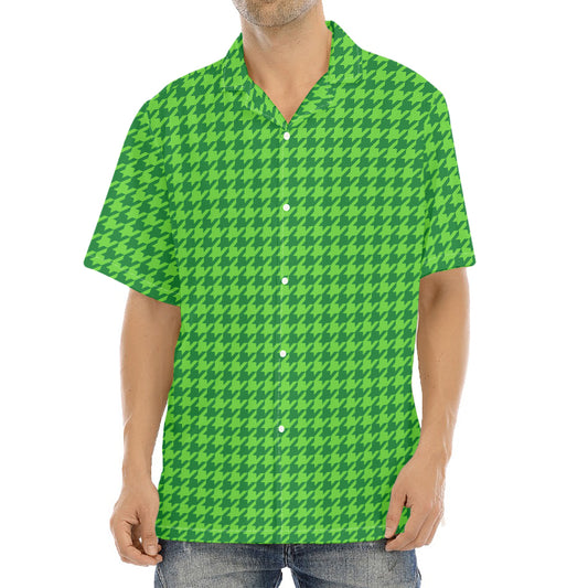 Green Houndstooth Pattern Print Aloha Shirt