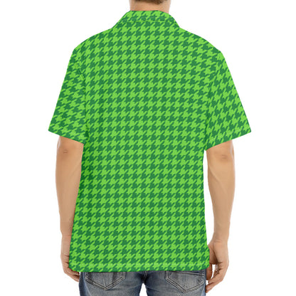 Green Houndstooth Pattern Print Aloha Shirt