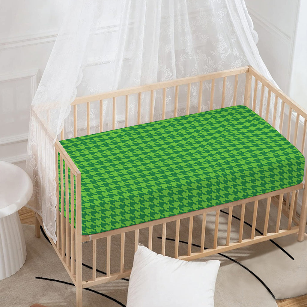 Green Houndstooth Pattern Print Baby Crib Sheet