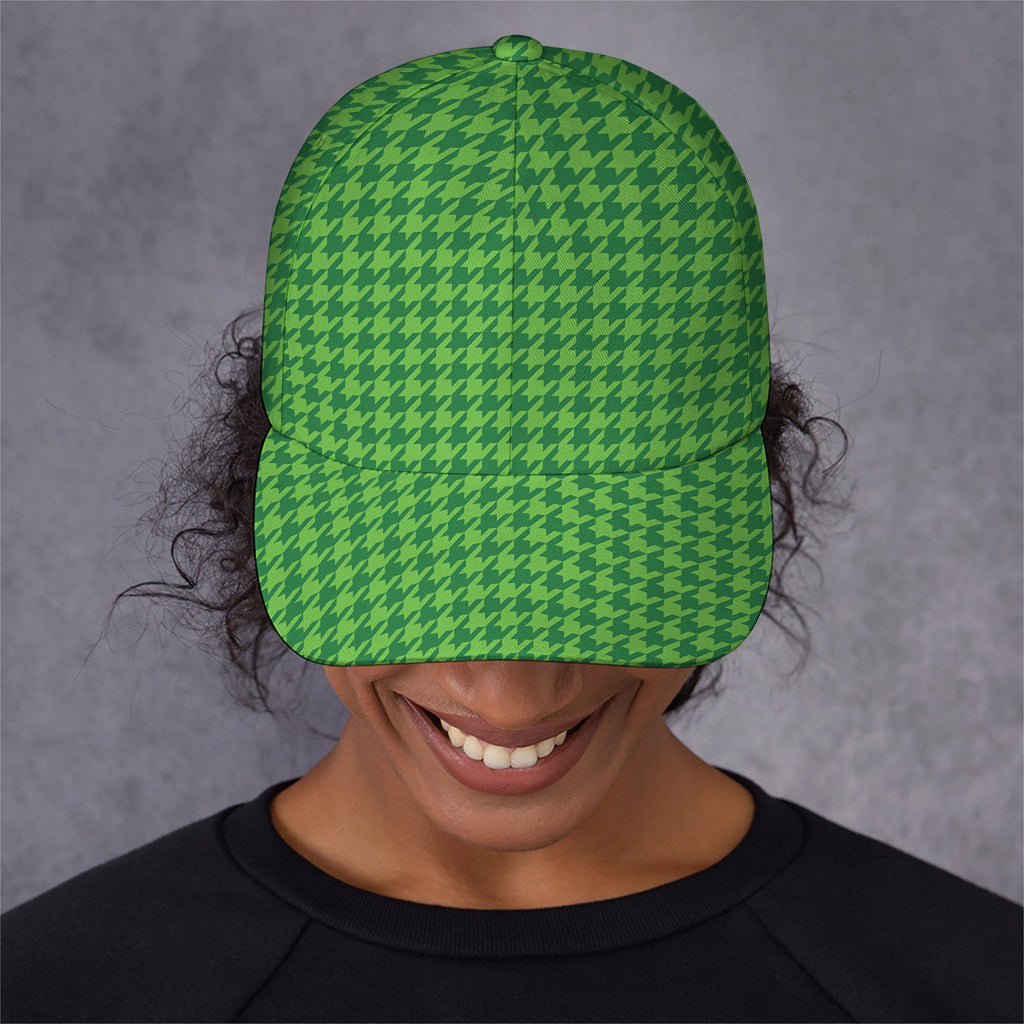 Green Houndstooth Pattern Print Baseball Cap