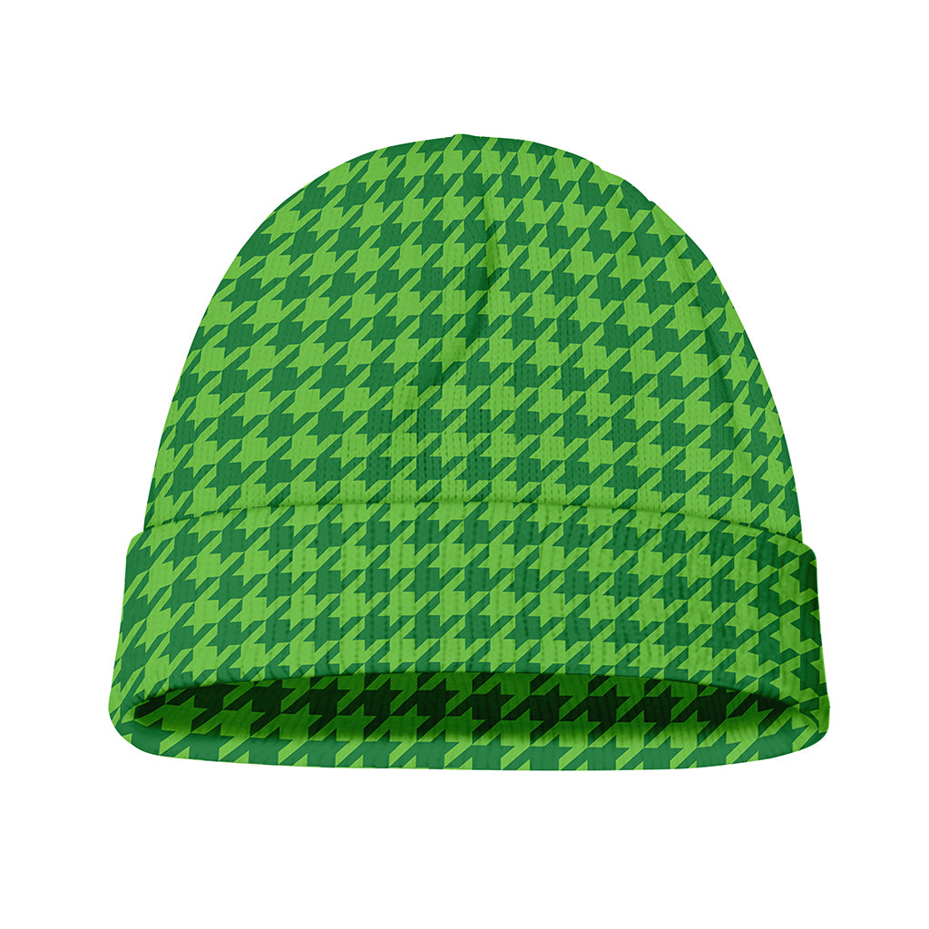 Green Houndstooth Pattern Print Beanie