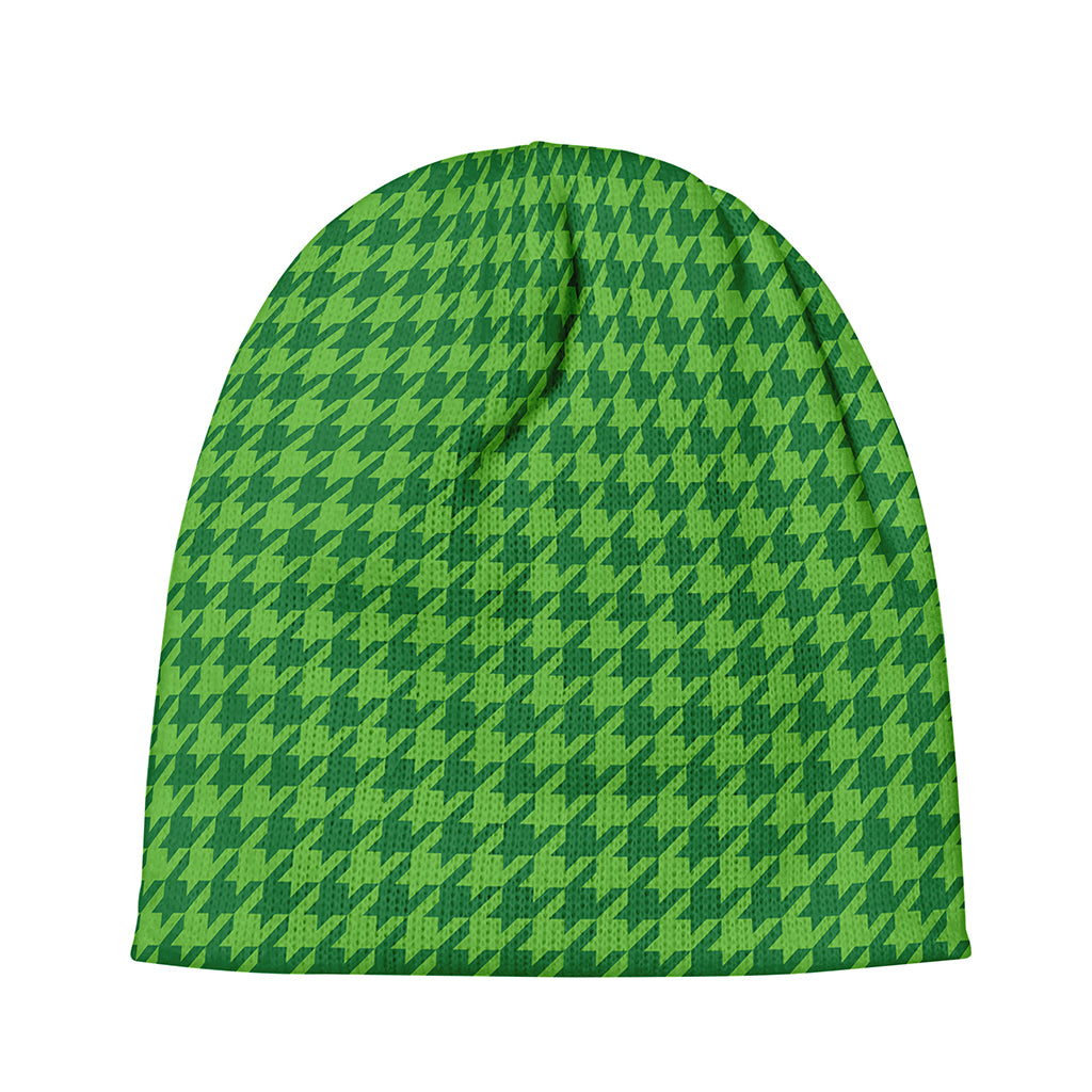 Green Houndstooth Pattern Print Beanie