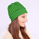 Green Houndstooth Pattern Print Beanie