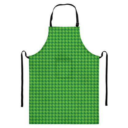 Green Houndstooth Pattern Print Bib Apron With Pocket