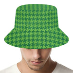 Green Houndstooth Pattern Print Bucket Hat