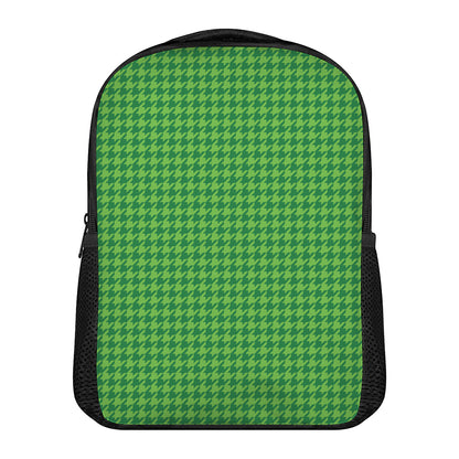 Green Houndstooth Pattern Print Casual Backpack