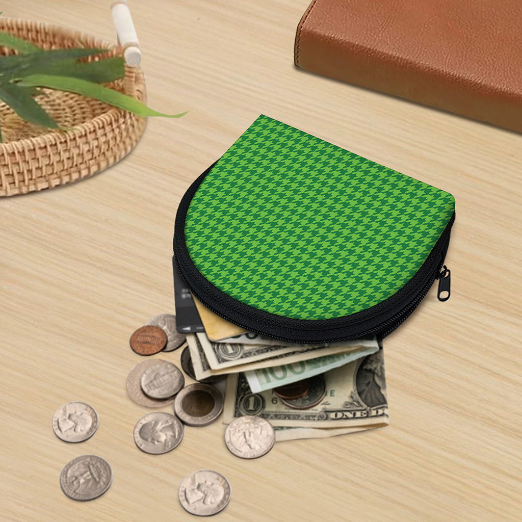 Green Houndstooth Pattern Print Coin Purse