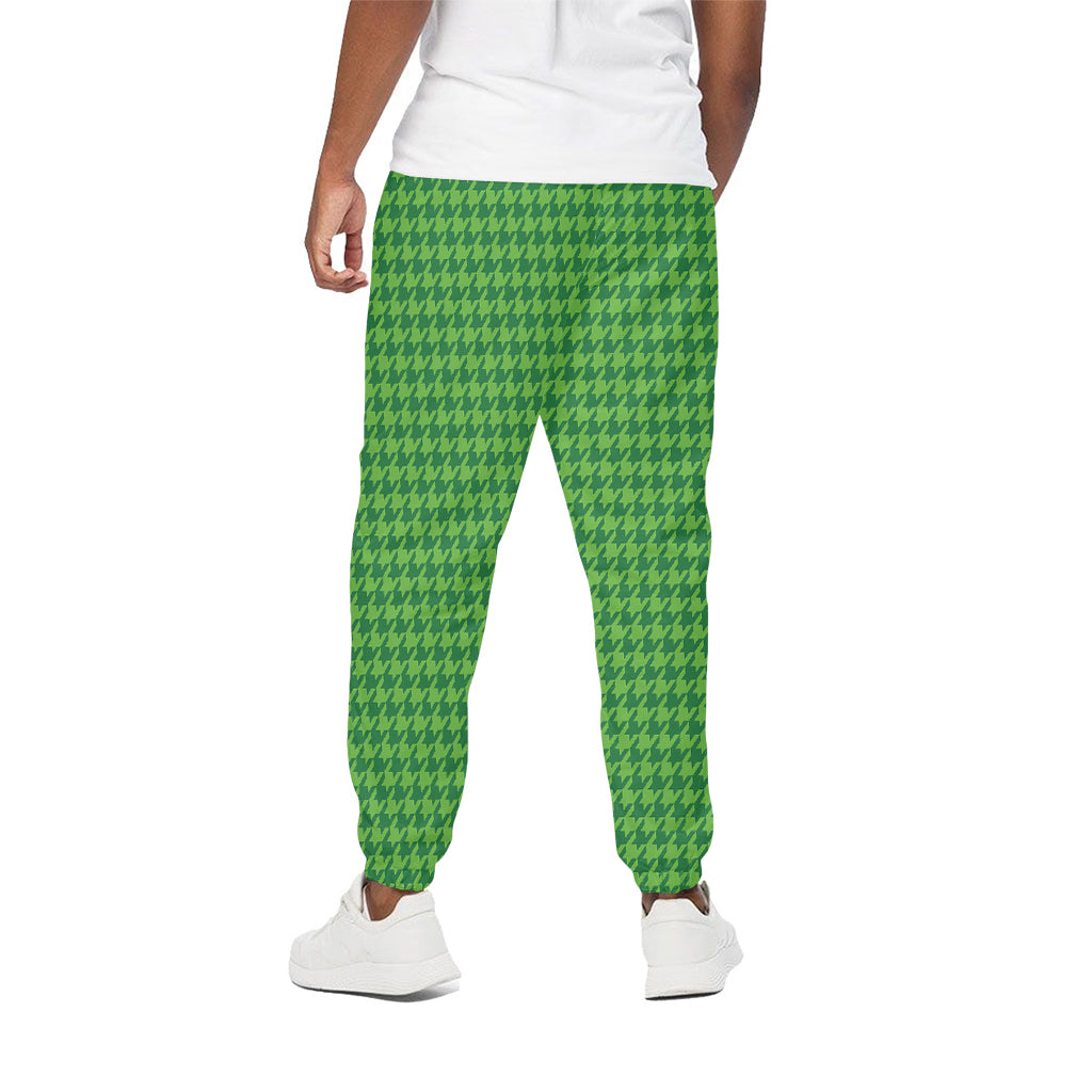 Green Houndstooth Pattern Print Cotton Pants
