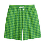 Green Houndstooth Pattern Print Cotton Shorts