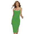 Green Houndstooth Pattern Print Cross Back Cami Dress