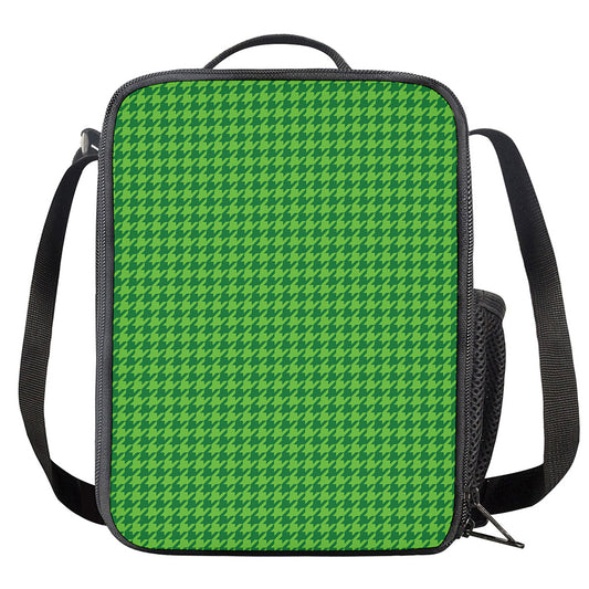 Green Houndstooth Pattern Print Crossbody Lunch Bag
