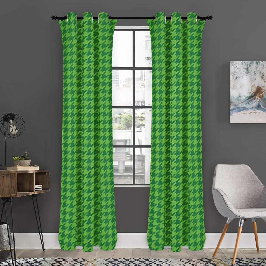 Green Houndstooth Pattern Print Curtain
