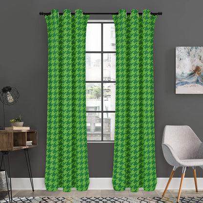 Green Houndstooth Pattern Print Curtain