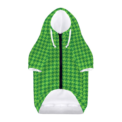 Green Houndstooth Pattern Print Dog Zip Up Hoodie