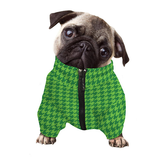 Green Houndstooth Pattern Print Dog Zip Up Jacket