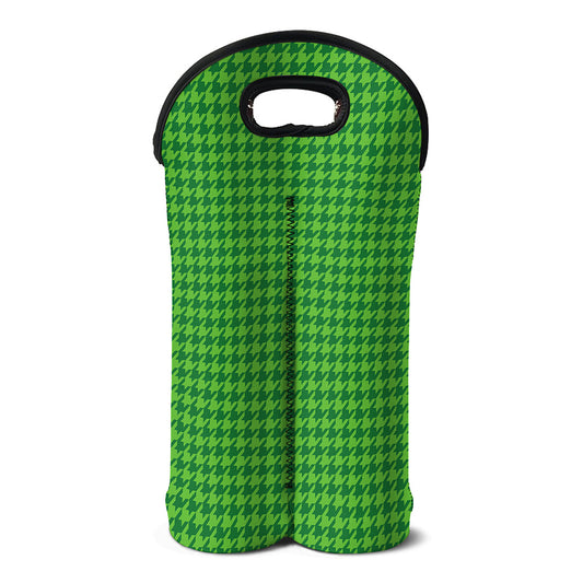 Green Houndstooth Pattern Print Double Neoprene Wine Tote