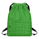 Green Houndstooth Pattern Print Drawstring Backpack