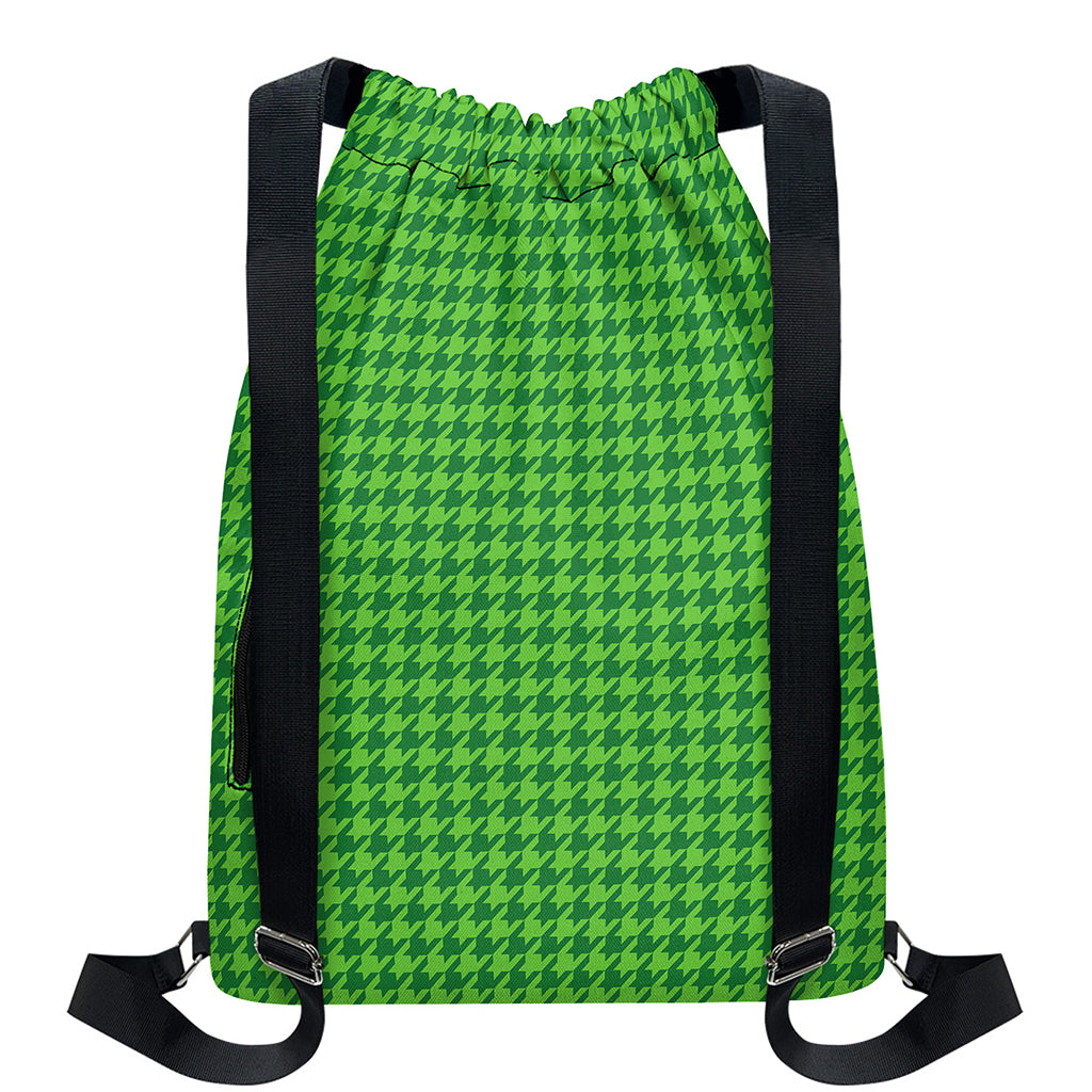 Green Houndstooth Pattern Print Drawstring Backpack