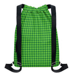 Green Houndstooth Pattern Print Drawstring Backpack